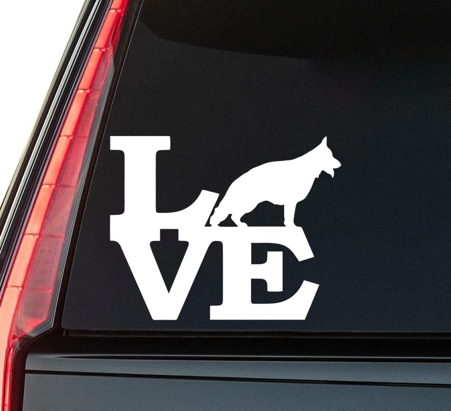 German Shepherd Love Window Vinyl Decal Sticker 6" (White), Waterproof Vinyl Decals for Many Purpose Like Cars, Trucks, Laptops, Phones, Windows and More