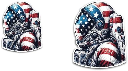 2 (Pieces) 3" and 5" Astronaut in USA Flag Attire Decal Sticker, Waterproof Vinyl Decals for Many Purpose Like Cars, Trucks, Laptops, Phones, Windows and More