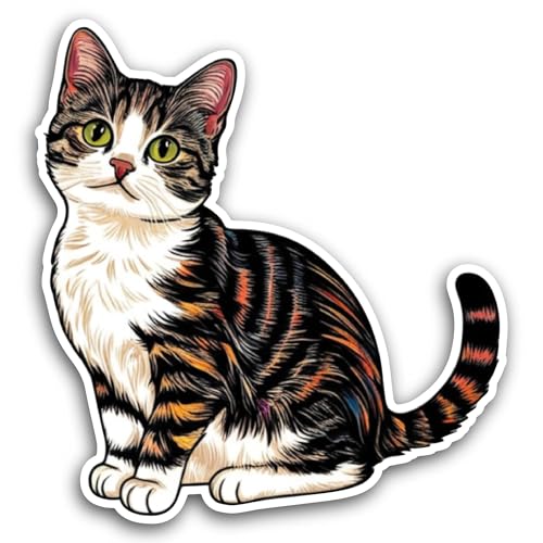 2 (Pieces) 3" and 5" Black and White Cat Sticker, Waterproof Vinyl Decals for Many Purpose Like Cars