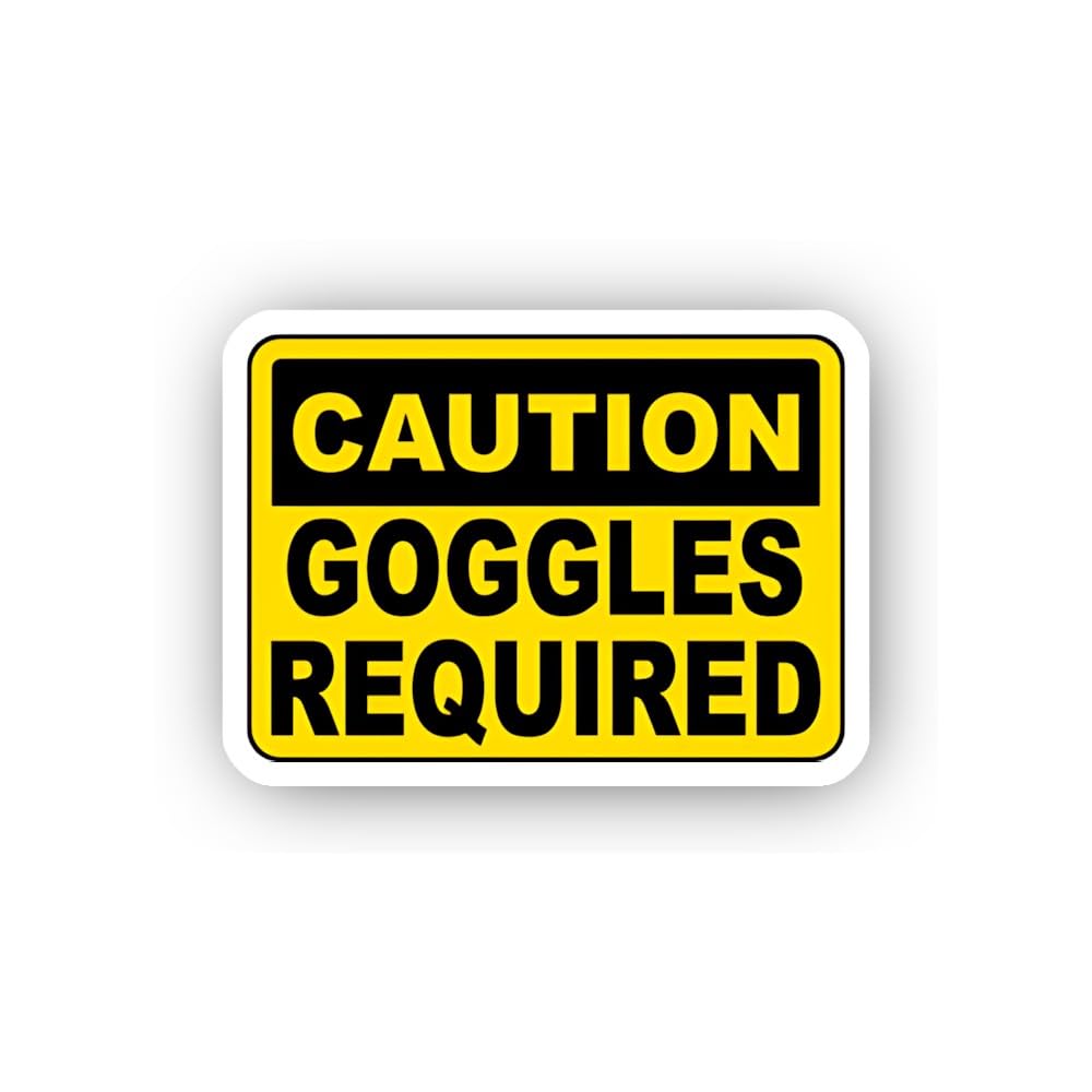 2 (Pieces) 3" and 5" Bold Yellow Goggles Required Safety Warning Sticker, Waterproof Vinyl Decals fo