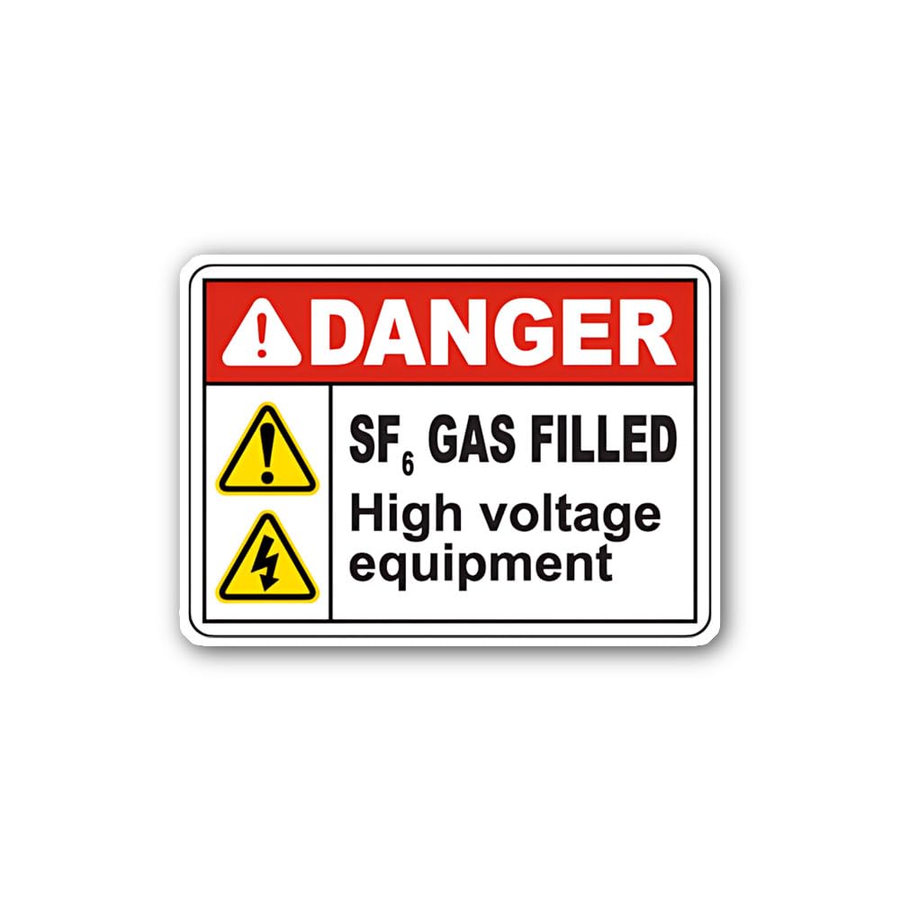 2 (Pieces) 3" and 5" Sulfur Hexafluoride and High Voltage Hazard Sign Sticker, Waterproof Vinyl Deca