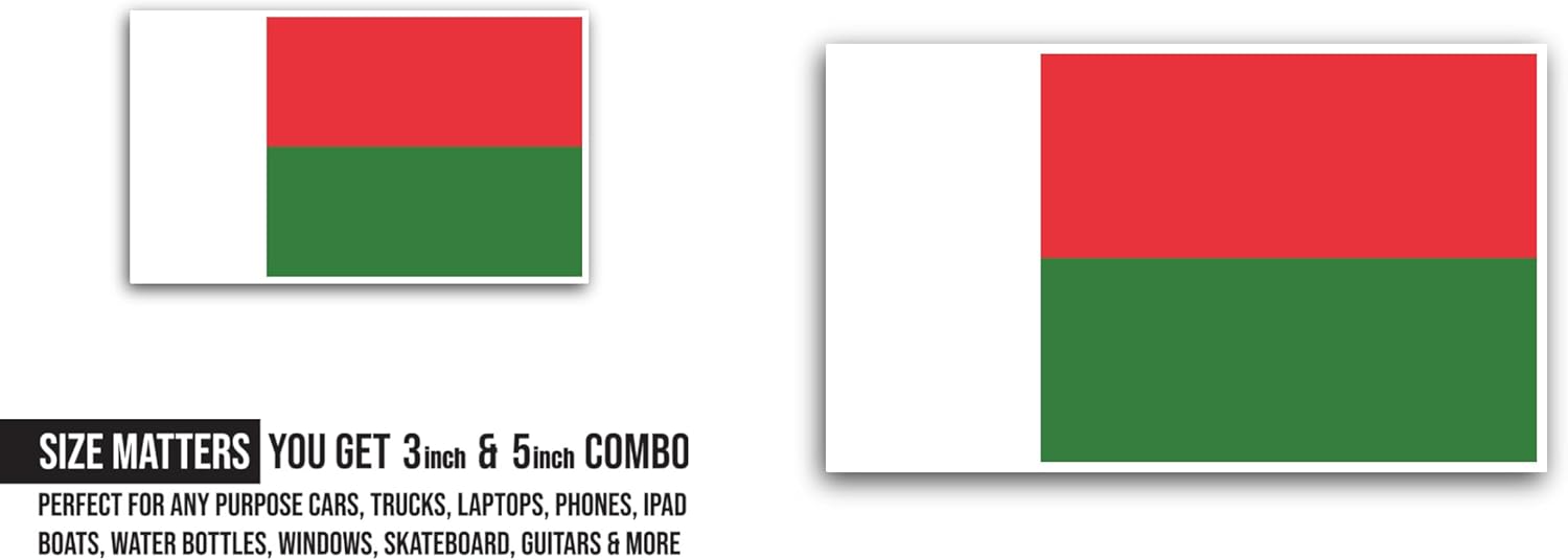 2 (Pieces) 3" and 5" Madagascar Flag Sticker, Waterproof Vinyl Decals for Many Purpose Like Cars, Trucks, Laptops, Phones, Windows and More