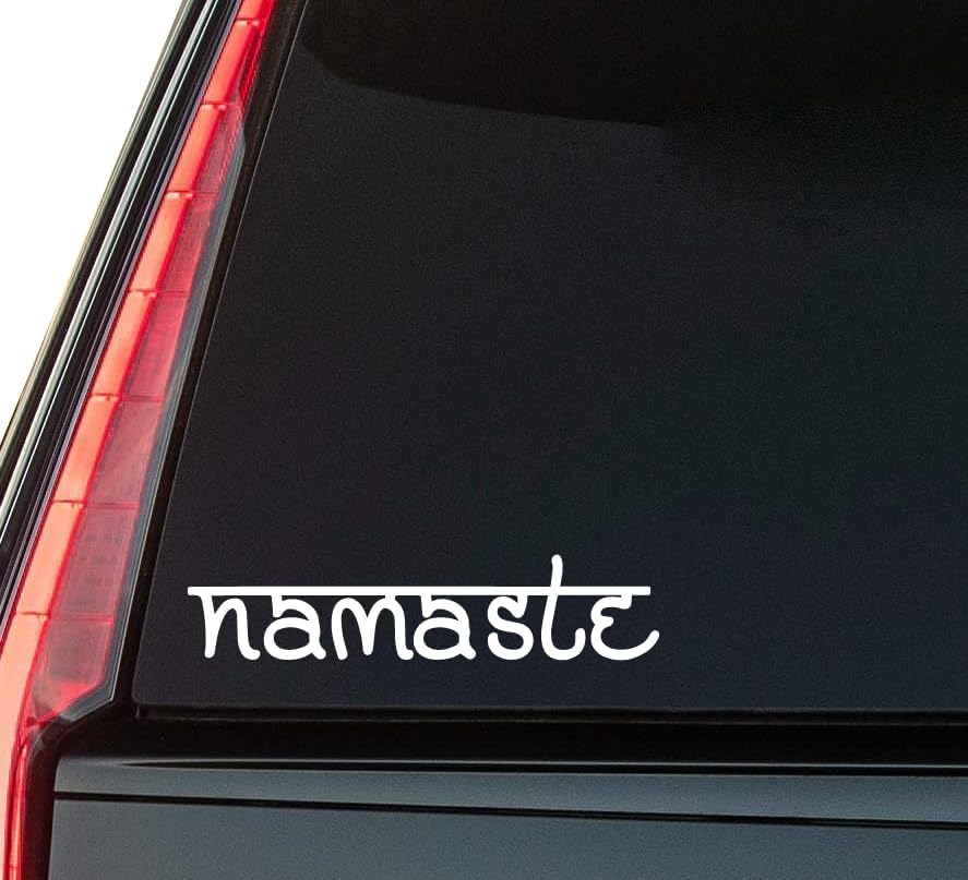 Namaste Hindi Window Vinyl Decal Sticker 6" (White), Waterproof Vinyl Decals for Many Purpose Like Cars, Trucks, Laptops, Phones, Windows and More