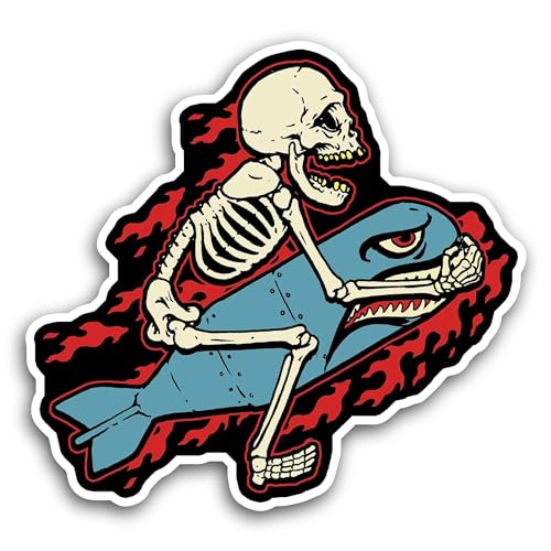2 (Pieces) 3" and 5" Skeleton with Shark Sticker, Waterproof Vinyl Decals for Many Purpose Like Cars