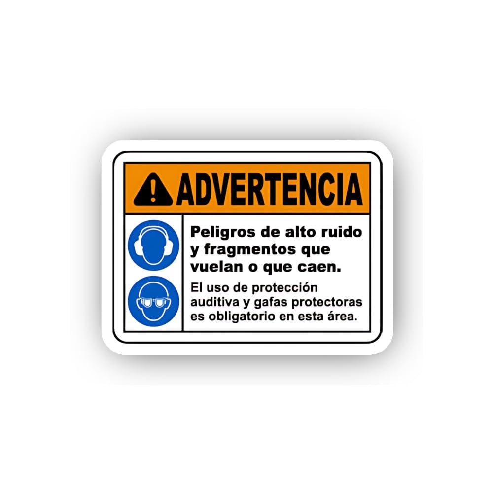 2 (Pieces) 3" and 5" High Noise and Flying Fragments Spanish Language Safety Sticker, Waterproof Vin