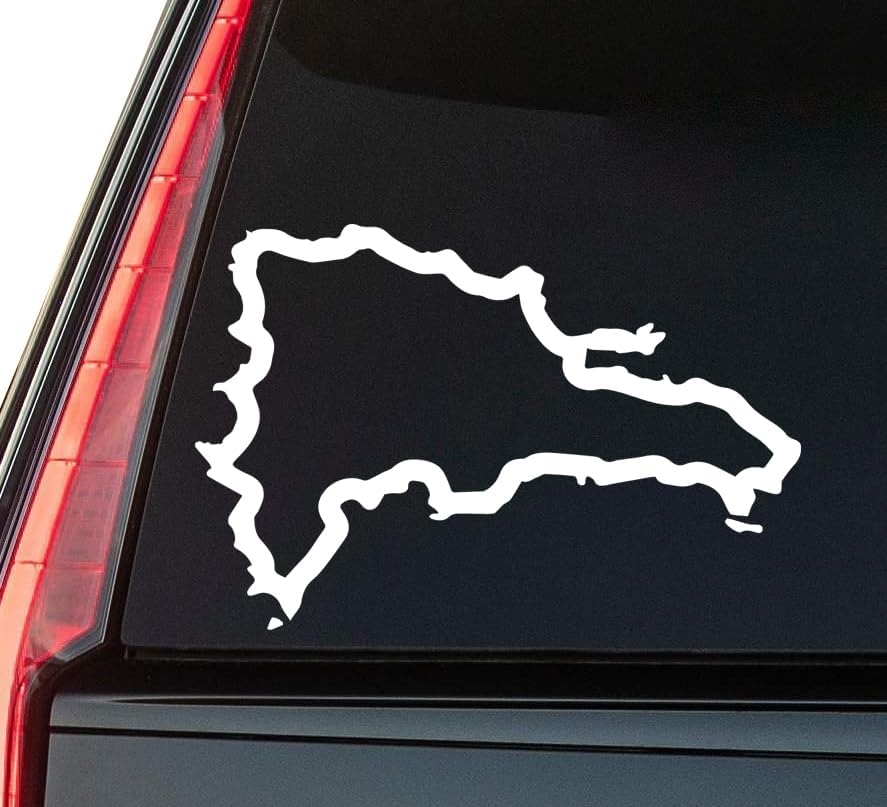 Dominican Republic Map Window Vinyl Decal Sticker 6" (White), Waterproof Vinyl Decals for Many Purpose Like Cars, Trucks, Laptops, Phones, Windows and More