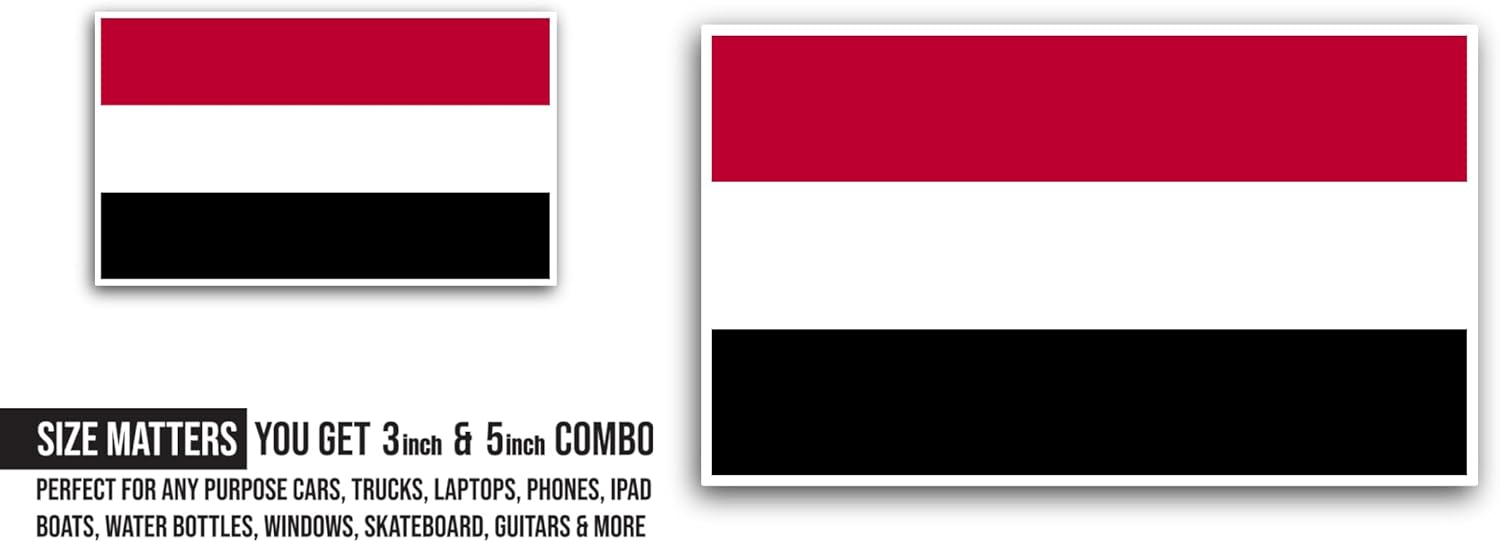 2 (Pieces) 3" and 5" Yemen Flag Sticker, Waterproof Vinyl Decals for Many Purpose Like Cars, Trucks, Laptops, Phones, Windows and More