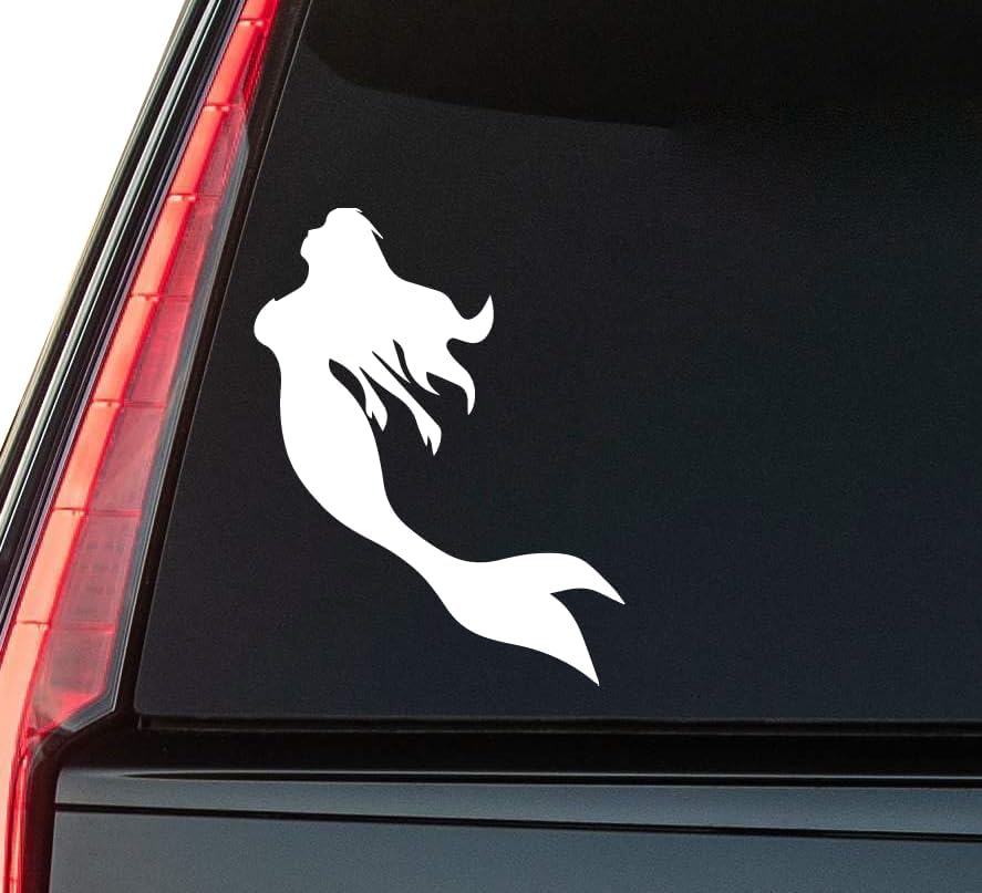 Mermaid Window Vinyl Decal Sticker 6" (White), Waterproof Vinyl Decals for Many Purpose Like Cars, Trucks, Laptops, Phones, Windows and More