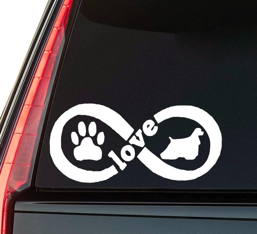 Paw Print and Heart Infinity Sign Window Vinyl Decal Sticker 6" (White), Waterproof Vinyl Decals for