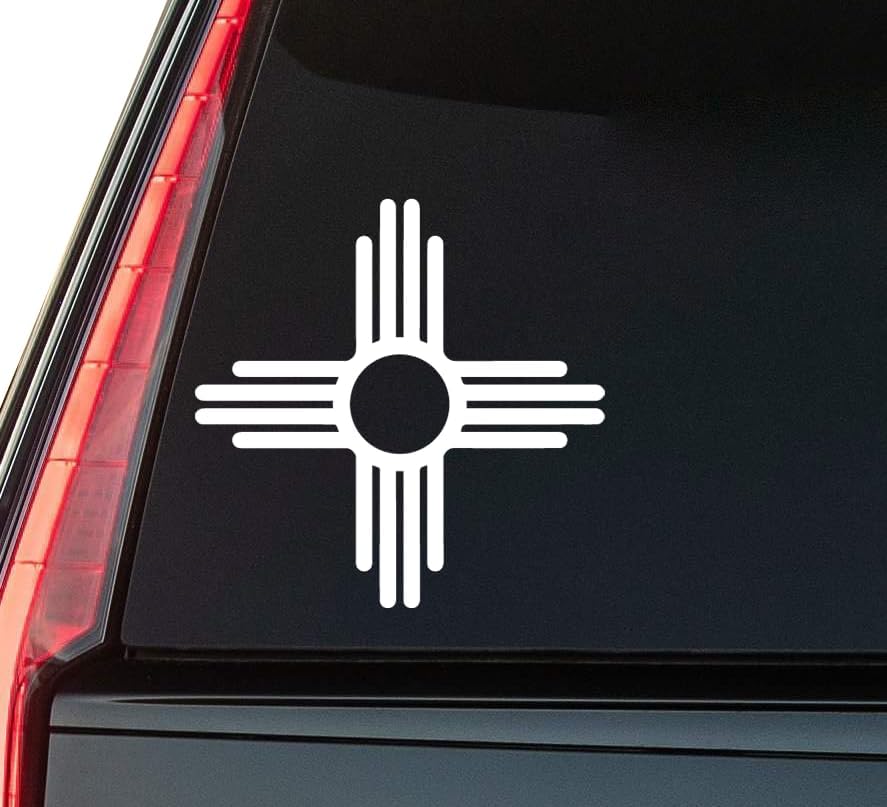 New Mexic0 Zia Symbol Window Vinyl Decal Sticker 6" (White), Waterproof Vinyl Decals for Many Purpose Like Cars, Trucks, Laptops, Phones, Windows and More