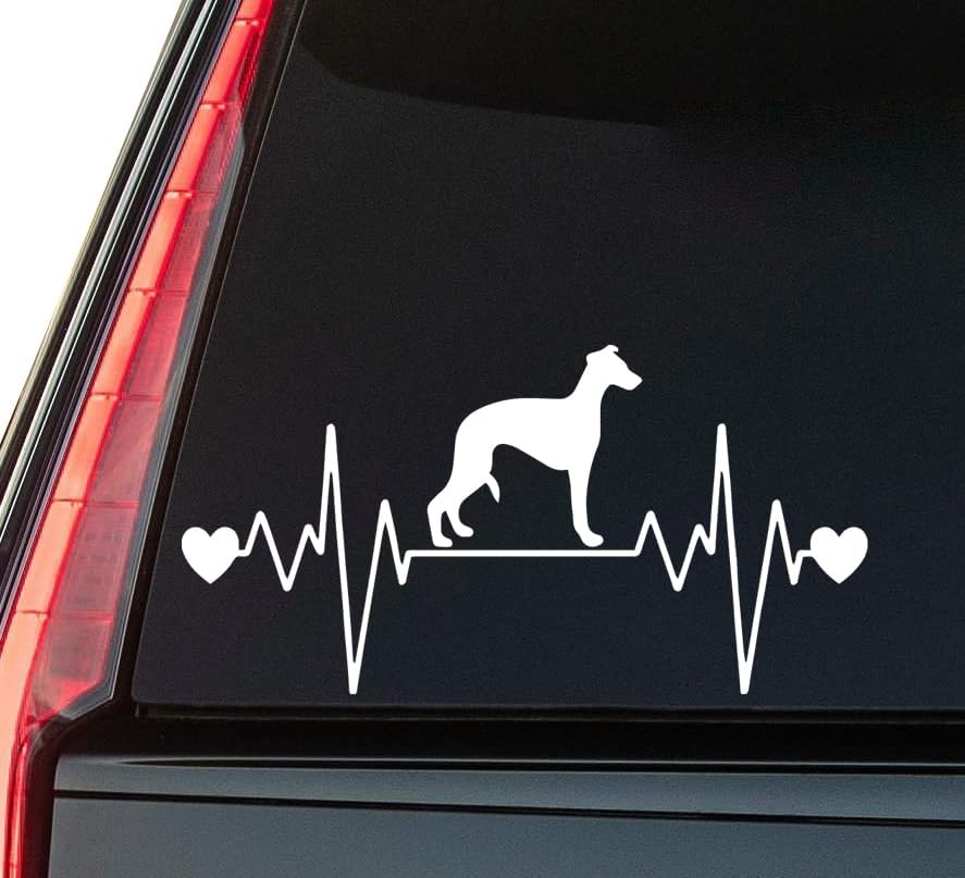Whippet Heartbeat Window Vinyl Decal Sticker 6" (White), Waterproof Vinyl Decals for Many Purpose Like Cars, Trucks, Laptops, Phones, Windows and More