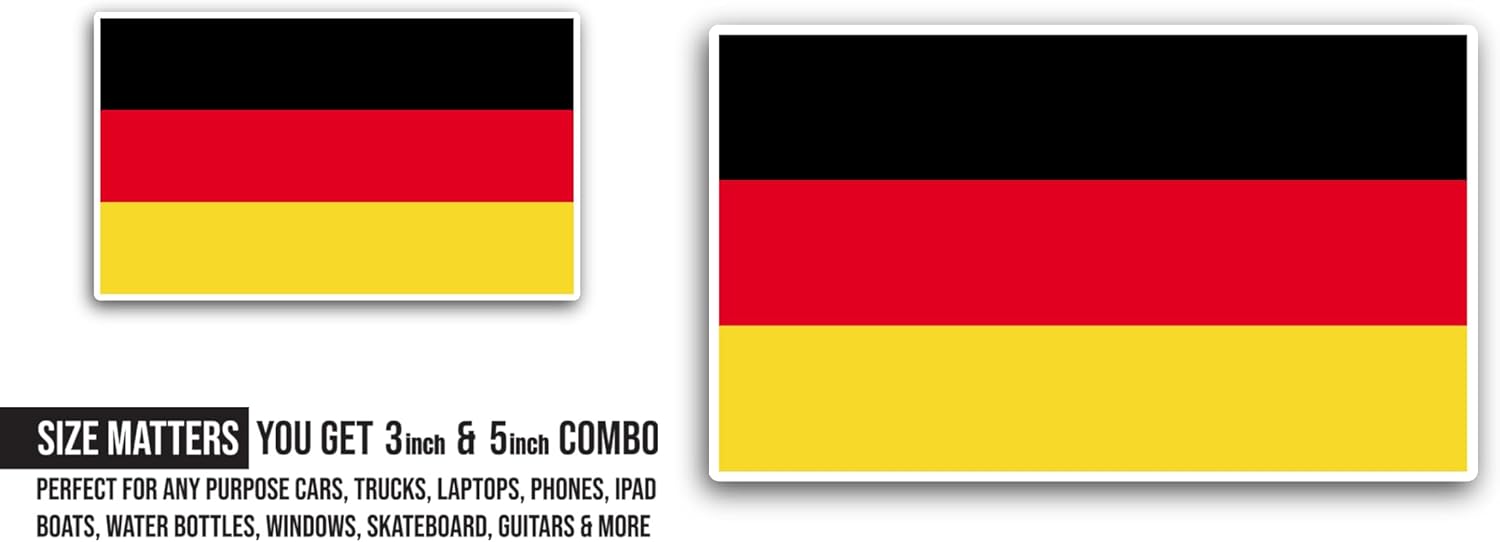 2 (Pieces) 3" and 5" Germany Flag Sticker, Waterproof Vinyl Decals for Many Purpose Like Cars, Trucks, Laptops, Phones, Windows and More