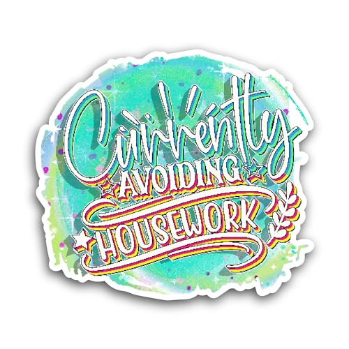 2 (Pieces) 3" and 5" Currently Avoiding Housework Sticker, Waterproof Vinyl Decals for Many Purpose 