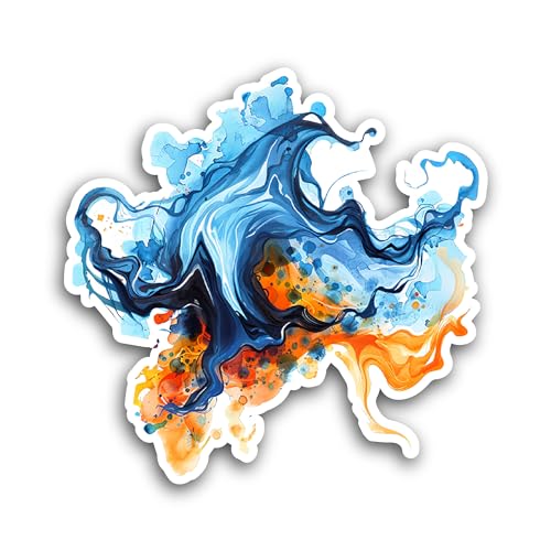 2 (Pieces) 3" and 5" Blue and Orange Fluid Art Sticker, Waterproof Vinyl Decals for Many Purpose Lik
