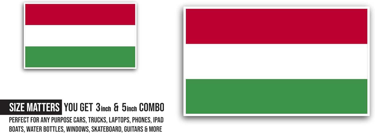 2 (Pieces) 3" and 5" Hungary Flag Sticker, Waterproof Vinyl Decals for Many Purpose Like Cars, Trucks, Laptops, Phones, Windows and More
