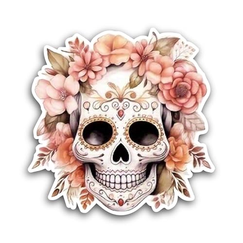 2 (Pieces) 3" and 5" Skull and Flowers Sticker, Waterproof Vinyl Decals for Many Purpose Like Cars, 