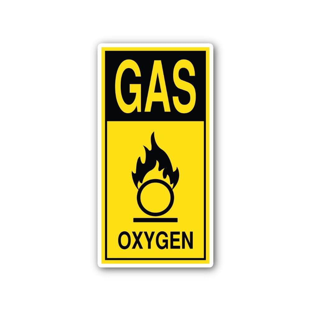 2 (Pieces) 3" and 5" Oxygen Gas Oxidizer Safety Sign Sticker, Waterproof Vinyl Decals for Many Purpo