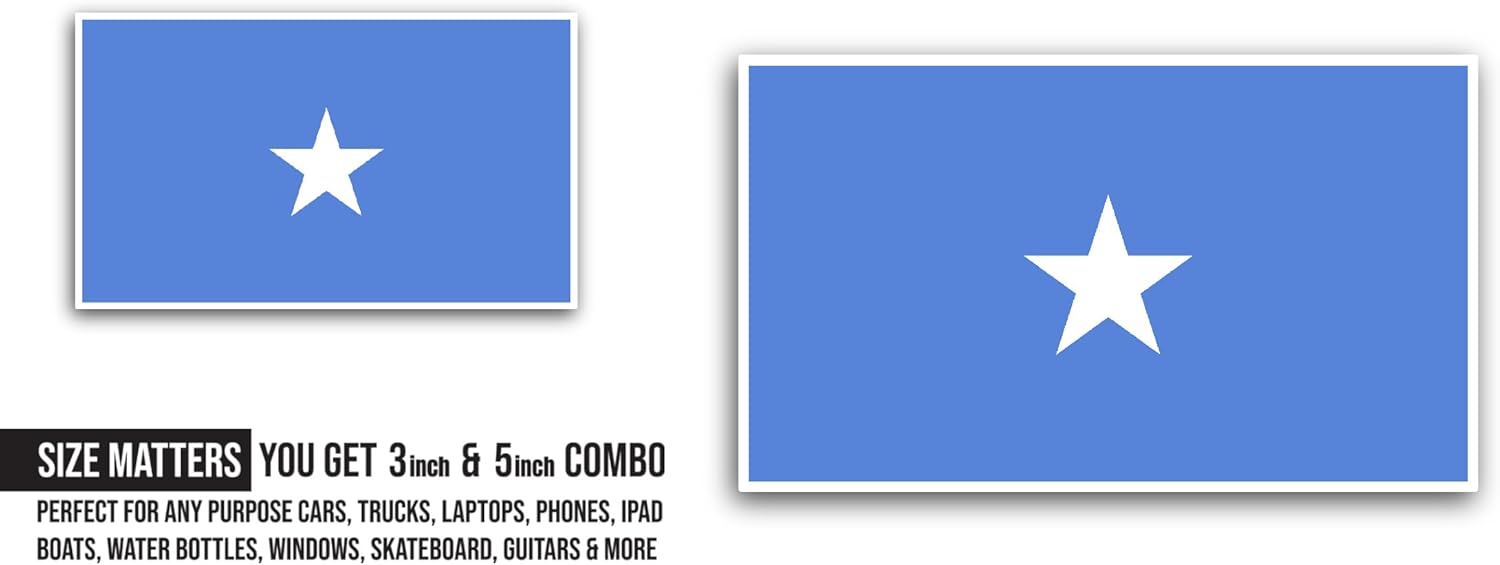 2 (Pieces) 3" and 5" Somalia Flag Sticker, Waterproof Vinyl Decals for Many Purpose Like Cars, Trucks, Laptops, Phones, Windows and More
