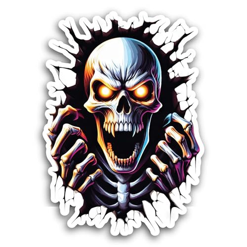 2 (Pieces) 3" and 5" Skeleton with Yellow Eyes Sticker, Waterproof Vinyl Decals for Many Purpose Lik
