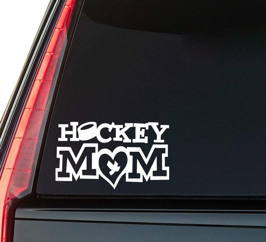 Hockey Mom Window Vinyl Decal Sticker 6" (White), Waterproof Vinyl Decals for Many Purpose Like Cars, Trucks, Laptops, Phones, Windows and More