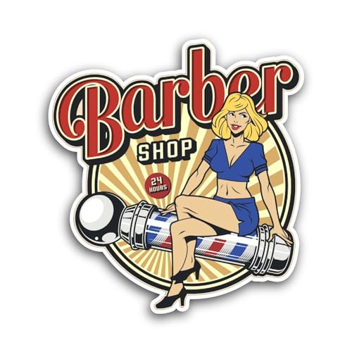 2 (Pieces) 3" and 5" Vintage Barbershop Colorful Badge Sticker, Waterproof Vinyl Decals for Many Pur