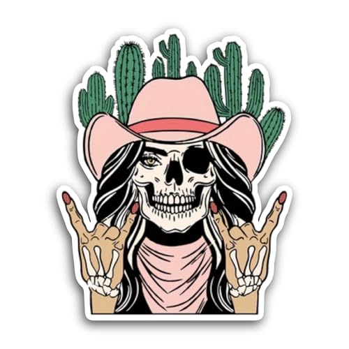 2 (Pieces) 3" and 5" Skeleton Cowgirl Sticker, Waterproof Vinyl Decals for Many Purpose Like Cars, T
