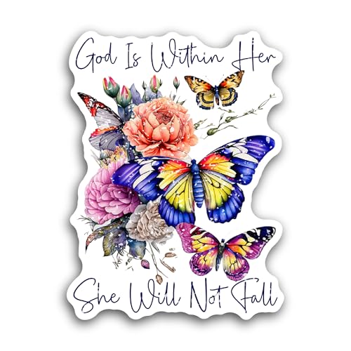 2 (Pieces) 3" and 5" God is Within Her She Will Not Fall Text Sticker, Waterproof Vinyl Decals for M