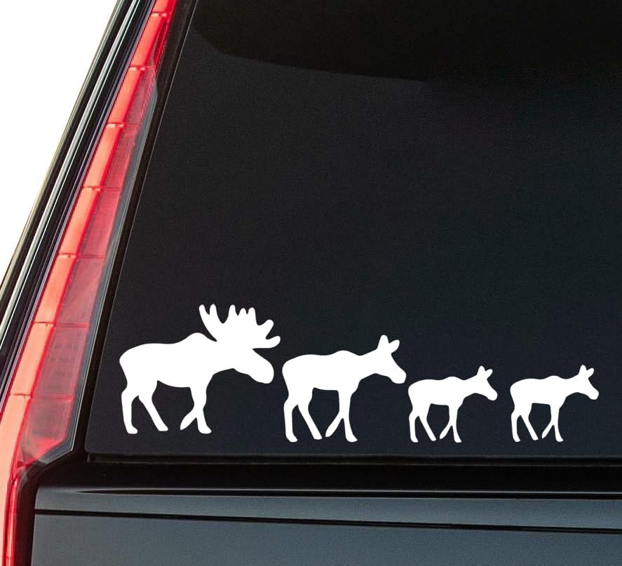 Moose Family Window Vinyl Decal Sticker 6" (White), Waterproof Vinyl Decals for Many Purpose Like Cars, Trucks, Laptops, Phones, Windows and More