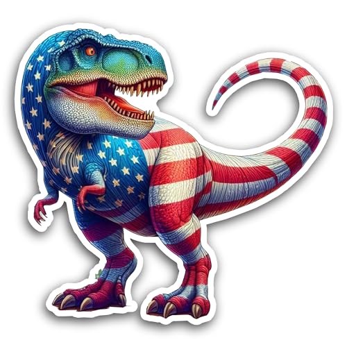 2 (Pieces) 3" and 5" Dinosaur Wondering in American Flag Color Decal Sticker,Waterproof Vinyl Decals