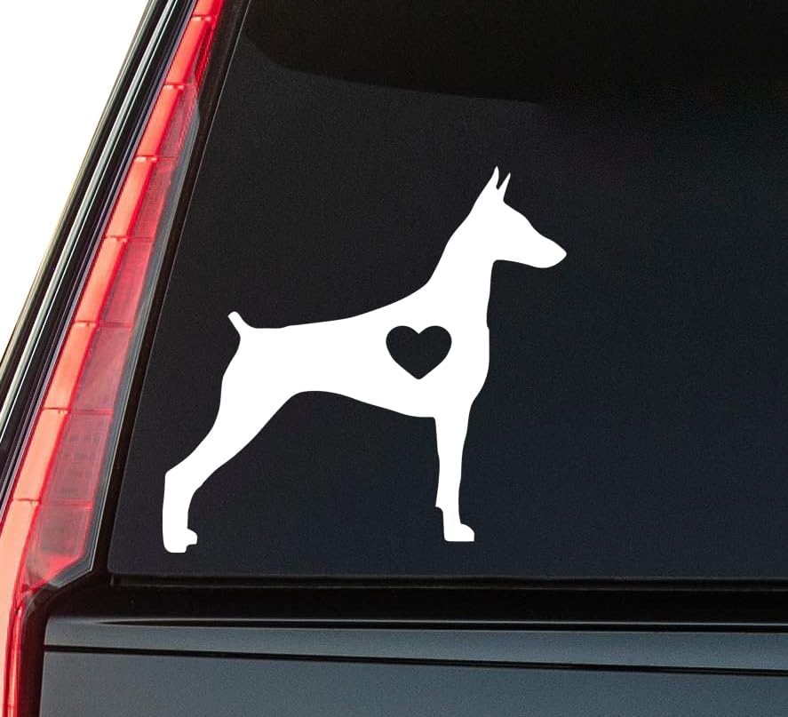 Dobermann Love Window Vinyl Decal Sticker 6" (White), Waterproof Vinyl Decals for Many Purpose Like Cars, Trucks, Laptops, Phones, Windows and More