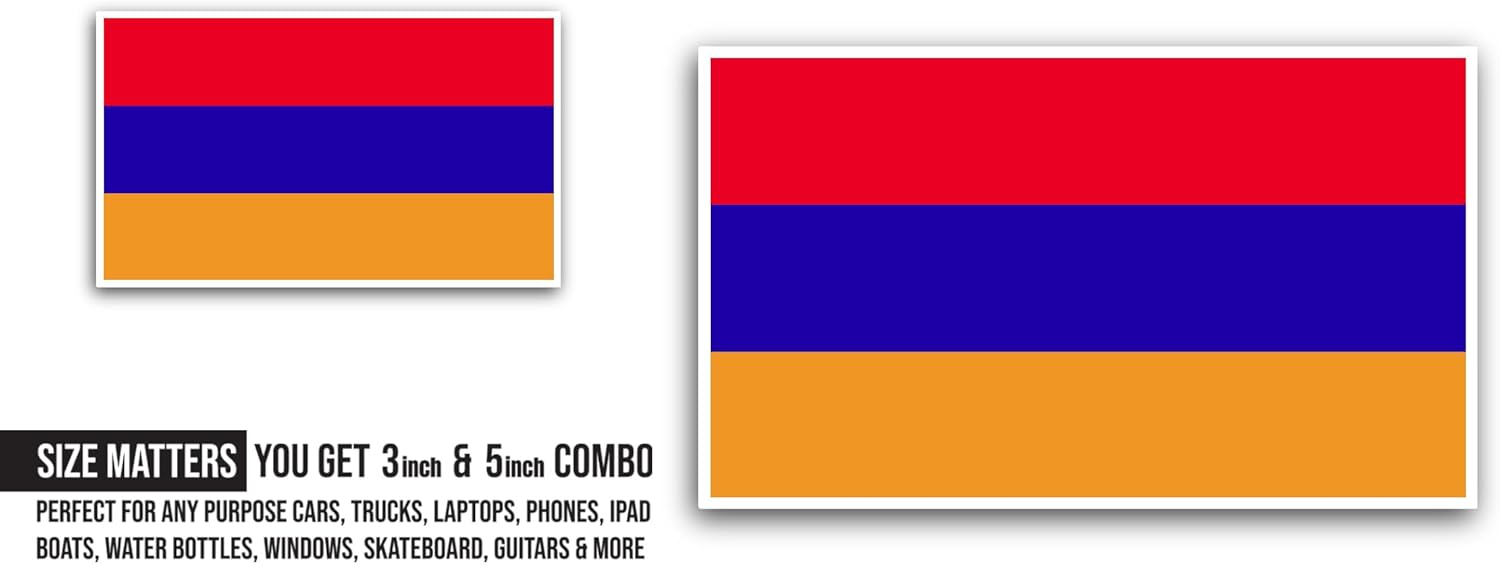 2 (Pieces) 3" and 5" Armenia Flag Sticker, Waterproof Vinyl Decals for Many Purpose Like Cars, Trucks, Laptops, Phones, Windows and More