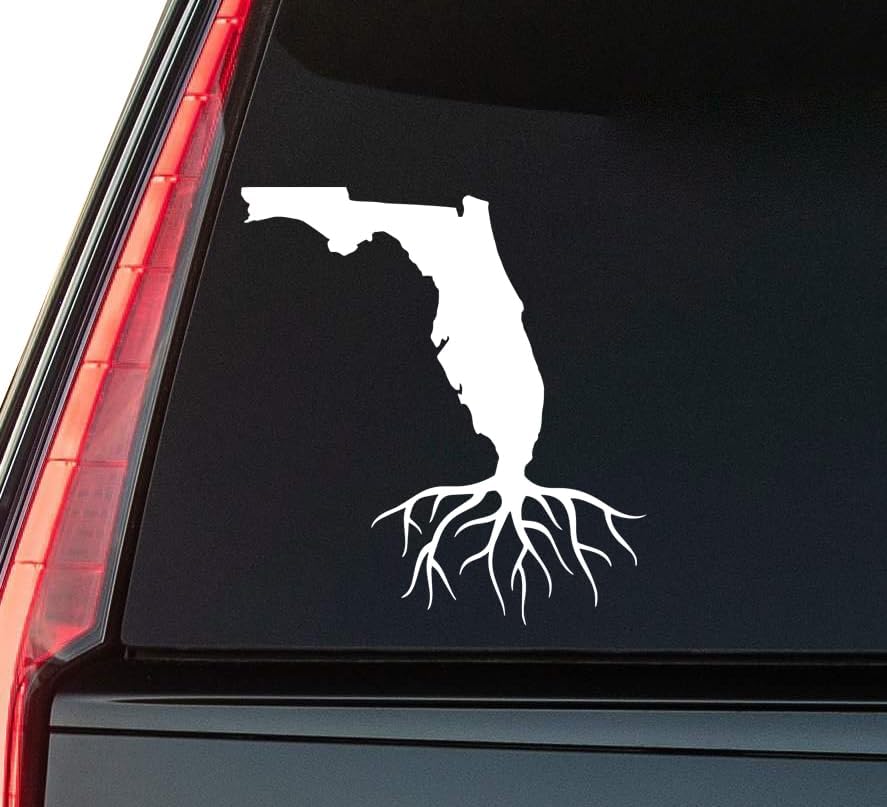 Florida State Roots Window Vinyl Decal Sticker 6" (White), Waterproof Vinyl Decals for Many Purpose Like Cars, Trucks, Laptops, Phones, Windows and More