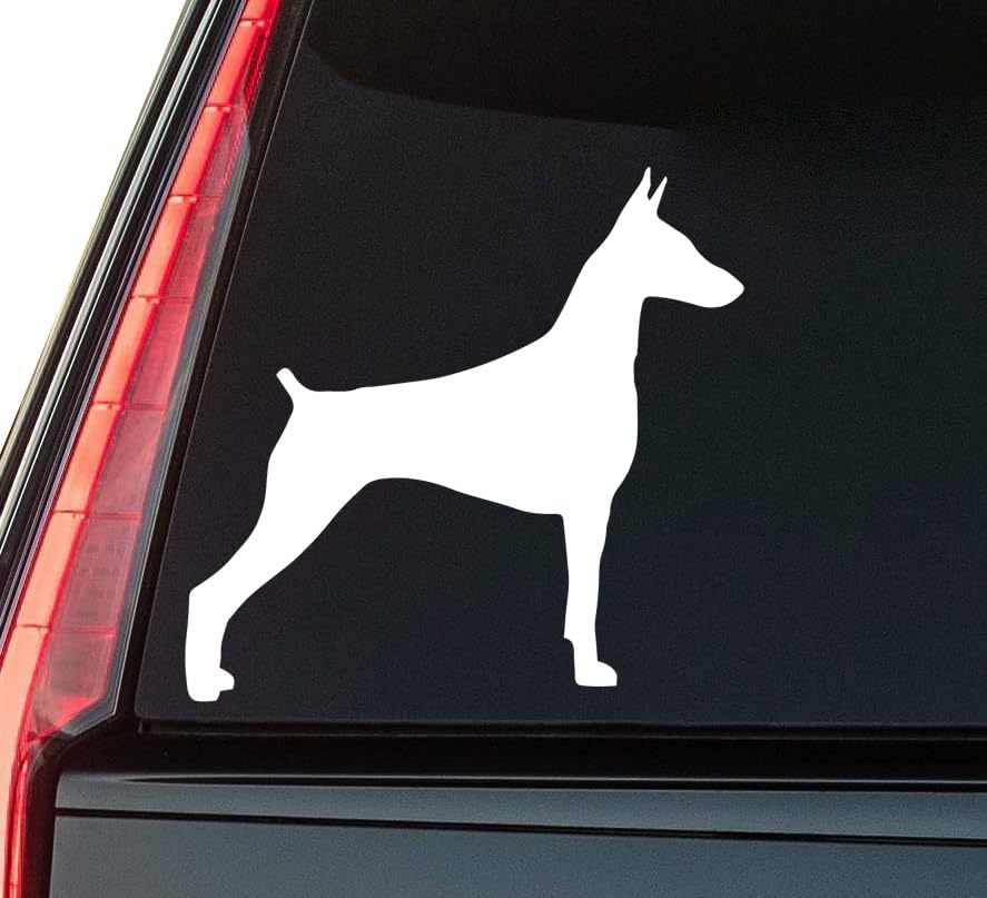 Doberman Window Vinyl Decal Sticker 6" (White), Waterproof Vinyl Decals for Many Purpose Like Cars, Trucks, Laptops, Phones, Windows and More