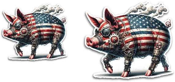 2 (Pieces) 3" and 5" Pig in American Flag Colour Design Decal Sticker,Waterproof Vinyl Decals for Many Purpose Like Cars, Trucks, Laptops, Phones, Windows and More