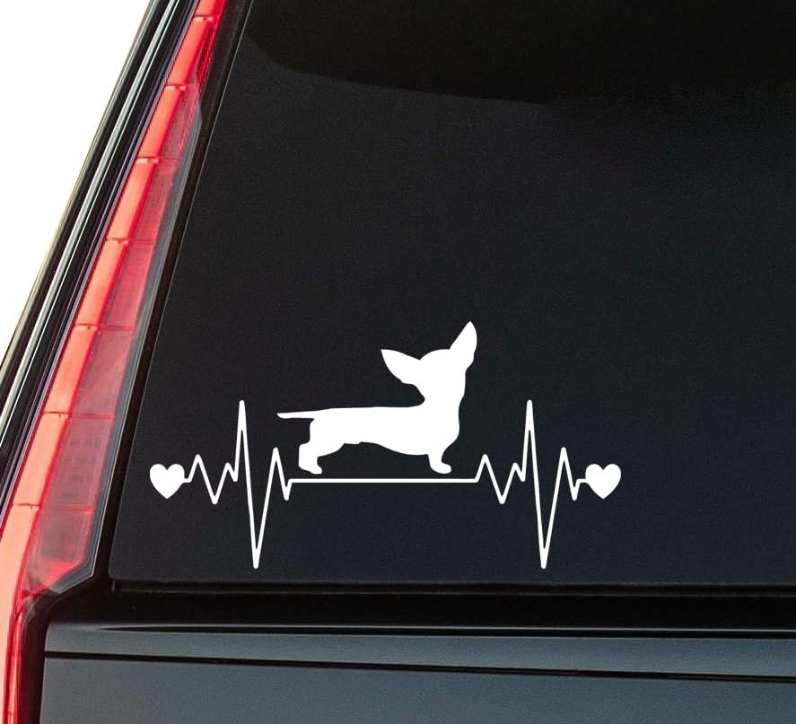 Chihuahua Dog Heartbeat Window Vinyl Decal Sticker 6" (White), Waterproof Vinyl Decals for Many Purpose Like Cars, Trucks, Laptops, Phones, Windows and More