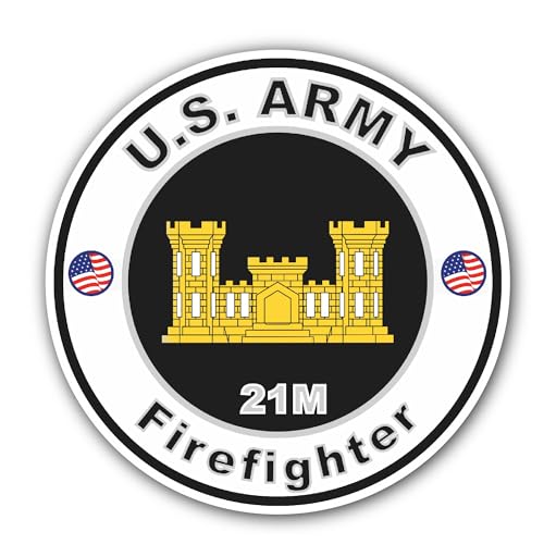 2 (Pieces) 3" and 5" U.S. Army MOS 21M Firefighter Sticker, Waterproof Vinyl Decals for Many Purpose