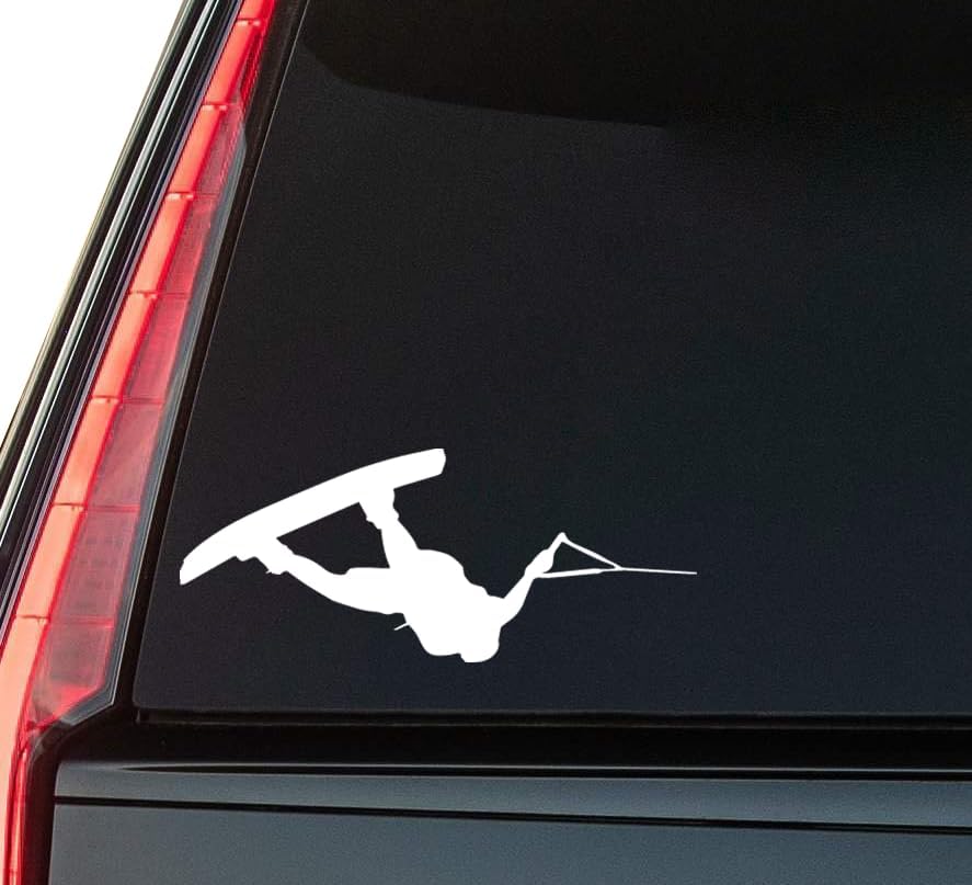 Wakeboarder Window Vinyl Decal Sticker 6" (White), Waterproof Vinyl Decals for Many Purpose Like Cars, Trucks, Laptops, Phones, Windows and More