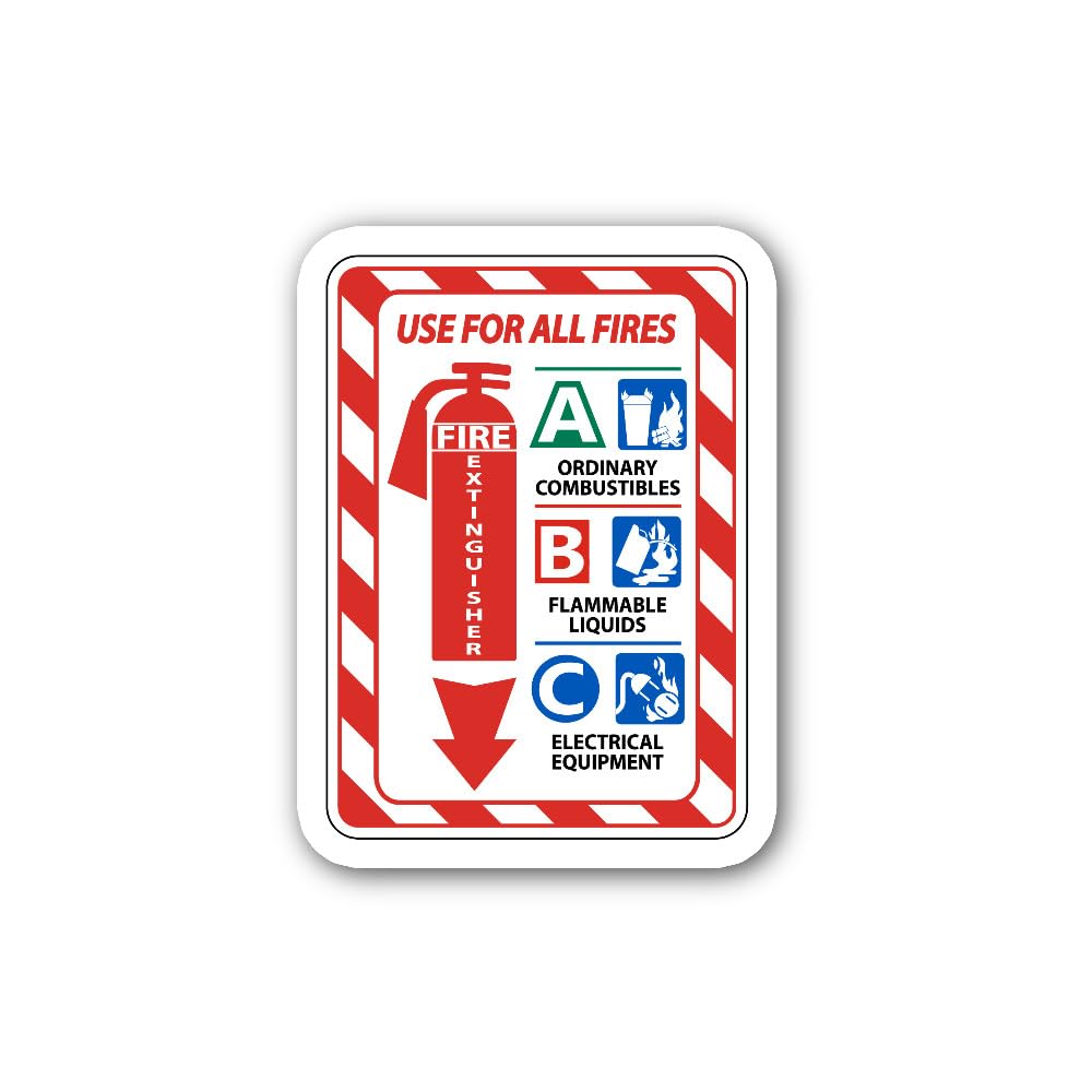2 (Pieces) 3" and 5" Hazard Stripe ABC Fire Extinguisher Signage Sticker, Waterproof Vinyl Decals fo