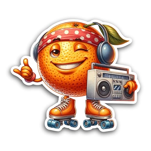 2 (Pieces) 3" and 5" Cartoon Orange Listening Music Sticker, Waterproof Vinyl Decals for Many Purpos