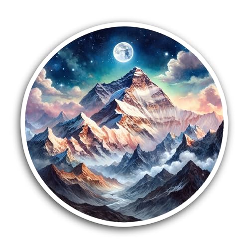 2 (Pieces) 3" and 5" Full Moon Night with Mountains Sticker, Waterproof Vinyl Decals for Many Purpos