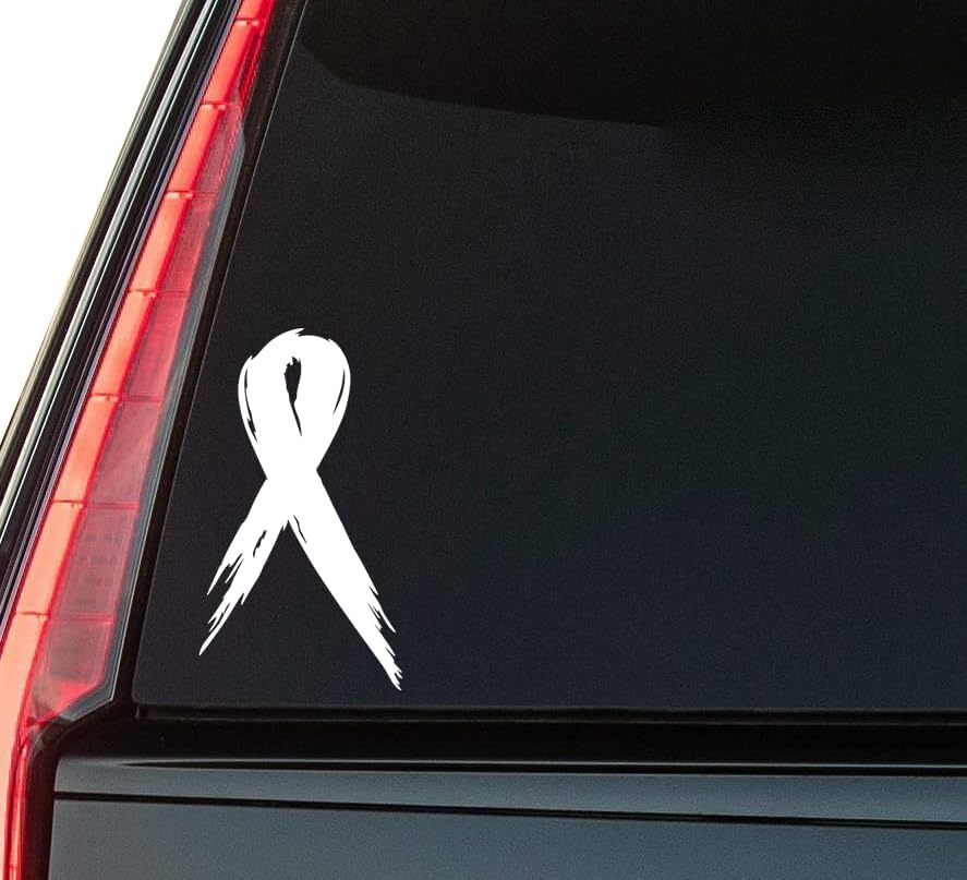 Cancer Awareness Ribbon Window Vinyl Decal Sticker 6" (White), Waterproof Vinyl Decals for Many Purpose Like Cars, Trucks, Laptops, Phones, Windows and More