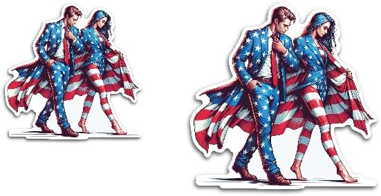 2 (Pieces) 3" and 5" Couple Walking with American Flag Attire Decal Sticker, Waterproof Vinyl Decals for Many Purpose Like Cars, Trucks, Laptops, Phones, Windows and More