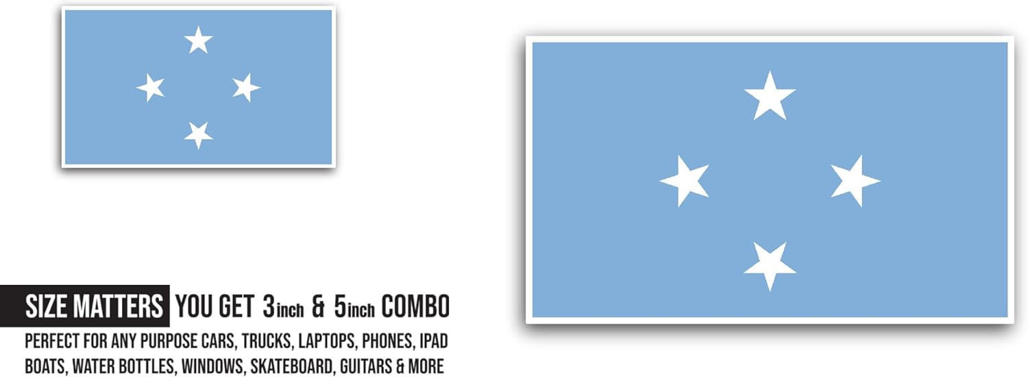 2 (Pieces) 3" and 5" Micronesia,Federated States Flag Sticker, Waterproof Vinyl Decals for Many Purpose Like Cars, Trucks, Laptops, Phones, Windows and More