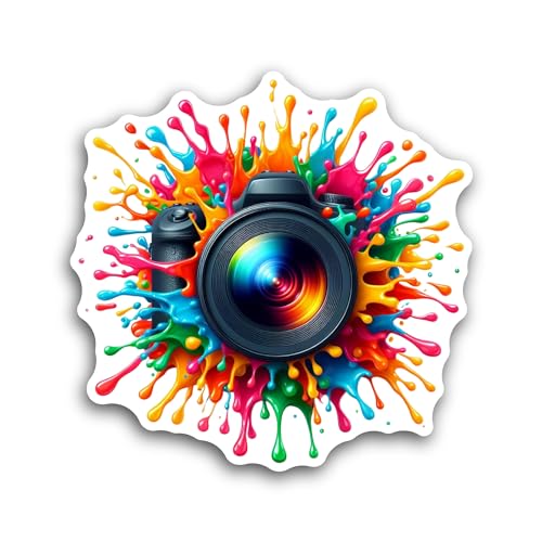 2 (Pieces) 3" and 5" Camera with Colorful Paint Sticker, Waterproof Vinyl Decals for Many Purpose Li