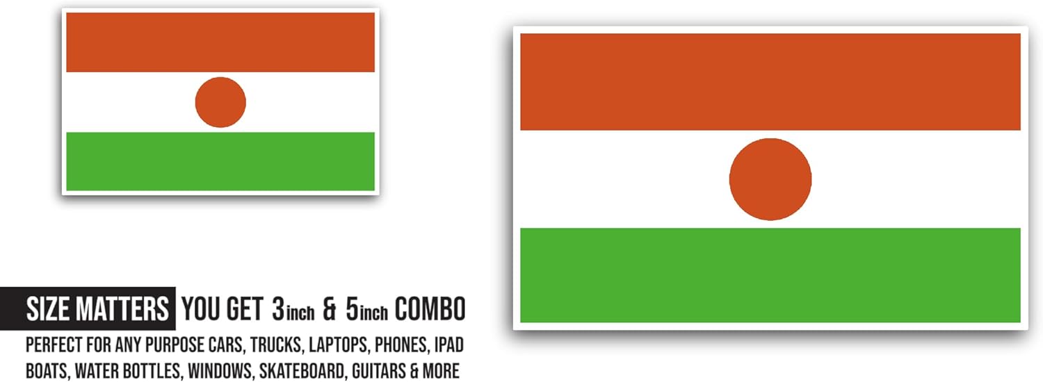 2 (Pieces) 3" and 5" Niger Flag Sticker, Waterproof Vinyl Decals for Many Purpose Like Cars, Trucks, Laptops, Phones, Windows and More