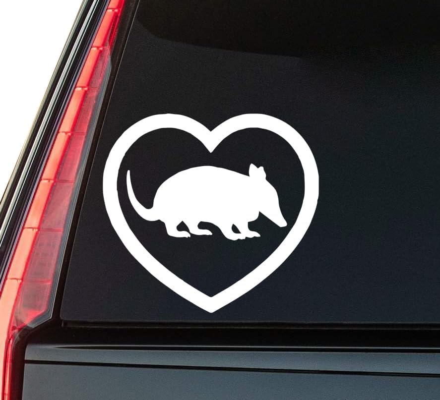 Armadillo Heart Window Vinyl Decal Sticker 6" (White), Waterproof Vinyl Decals for Many Purpose Like Cars, Trucks, Laptops, Phones, Windows and More