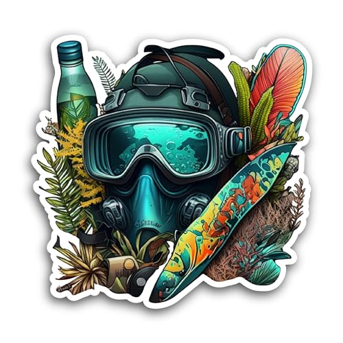 2 (Pieces) 3" and 5" Diving Helmet Sticker, Waterproof Vinyl Decals for Many Purpose Like Cars, Truc