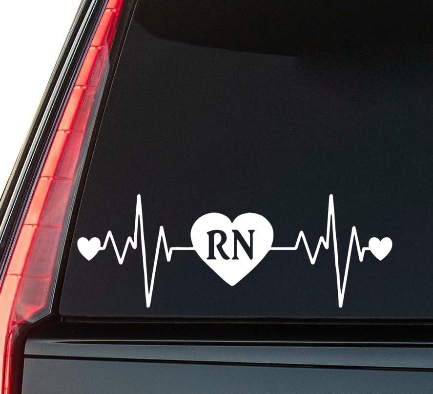 RN Heartbeat Window Vinyl Decal Sticker 6" (White), Waterproof Vinyl Decals for Many Purpose Like Cars, Trucks, Laptops, Phones, Windows and More