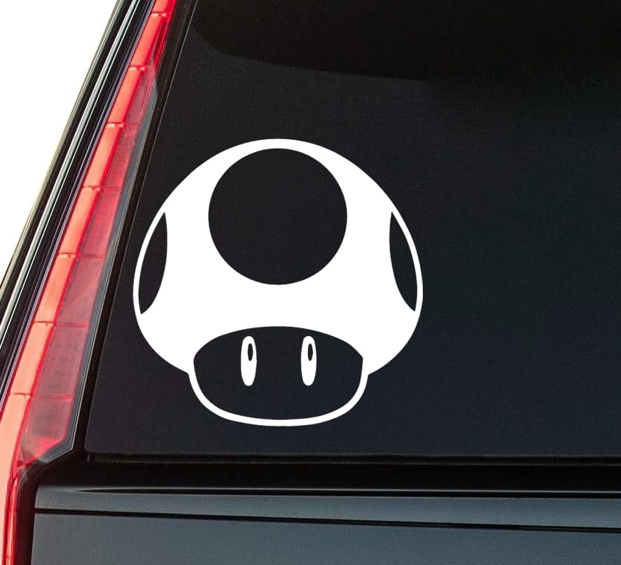 T0ad Mushroom Window Vinyl Decal Sticker 6" (White), Waterproof Vinyl Decals for Many Purpose Like Cars, Trucks, Laptops, Phones, Windows and More