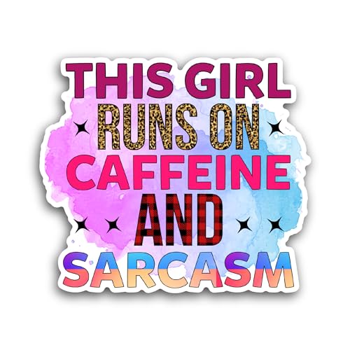 2 (Pieces) 3" and 5" This Girl Runs on Caffeine and Sarcasm Sticker, Waterproof Vinyl Decals for Man